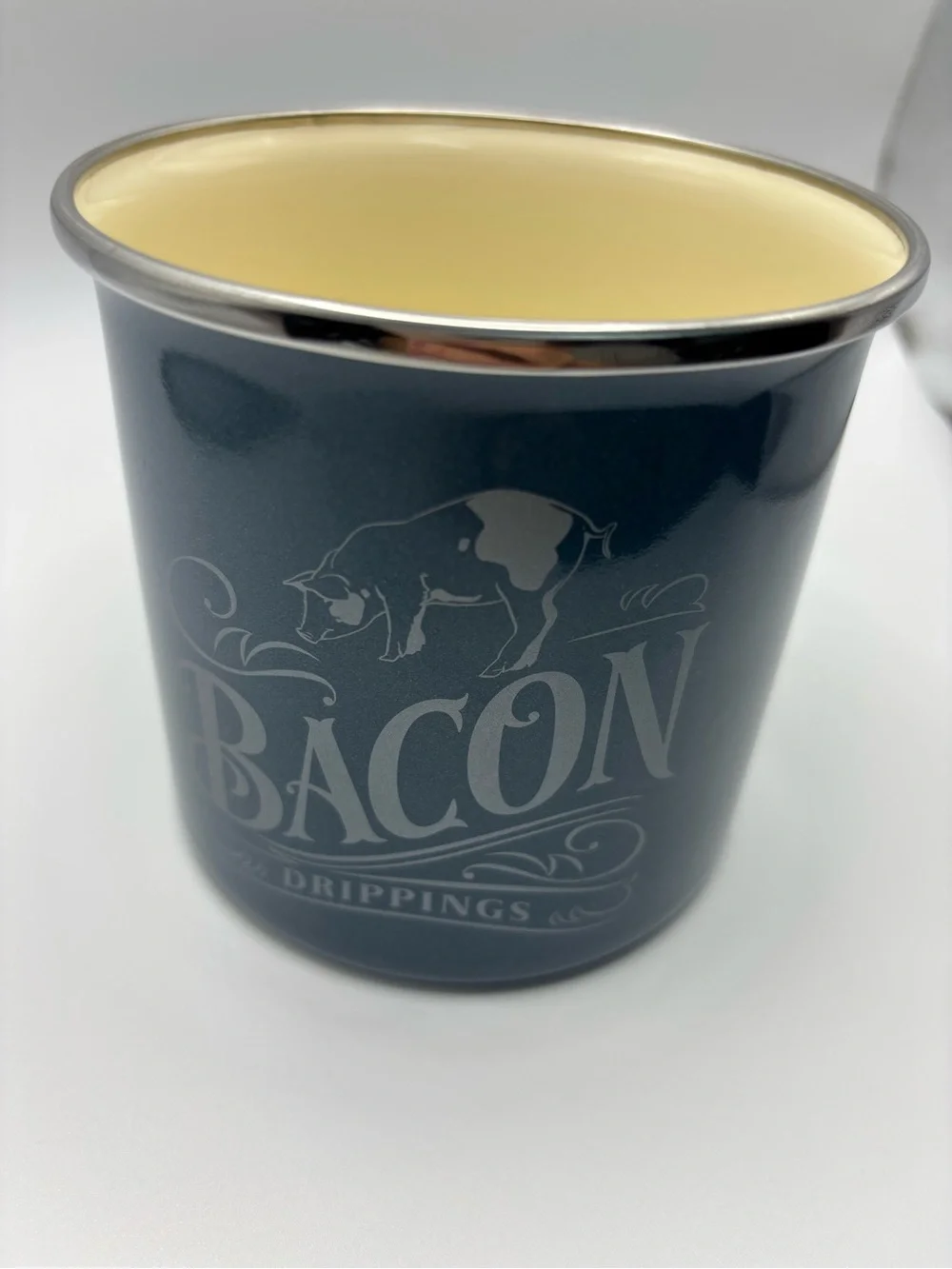 Bacon Drippings Storage Can Teal/Blue Pig Enamel on Steel. Handwash only. 4”x4”